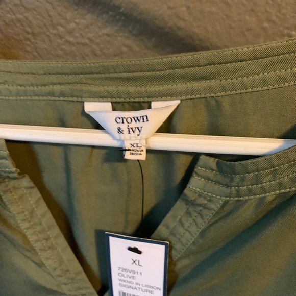 Crown & Ivy Weekend in Lisbon Long Sleeve Relaxed Blouse Top Green XL - Picture 2 of 3